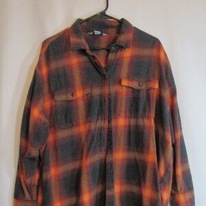 Old Navy Boyfriend orange plaid flannel btn down shirt XLASO Swiftie Evermore